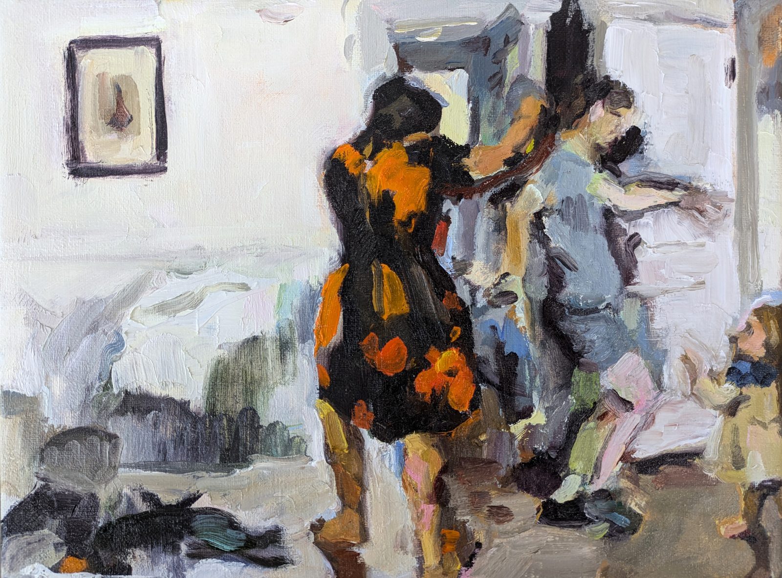 Interior Cat, Oil on linen, 12×9 in, 2024, by Soraya Hutchinson