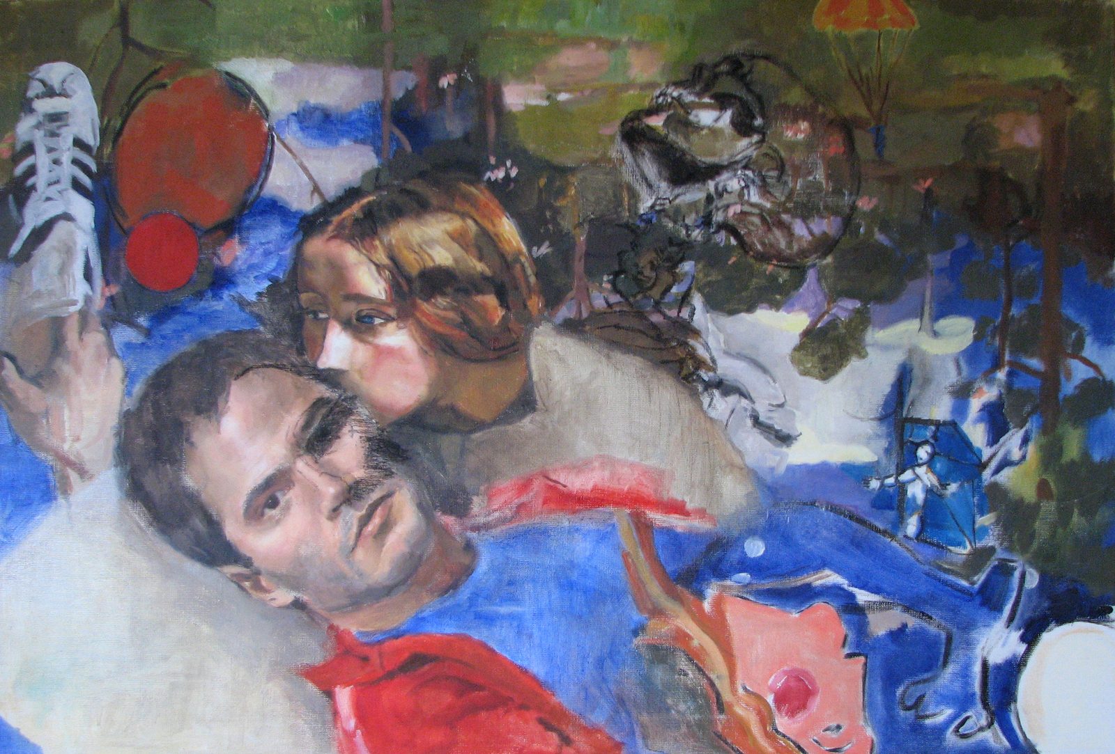 Bisous Sur L'herbe, Oil on canvas, 18×11 in, 2006, by Soraya Hutchinson
