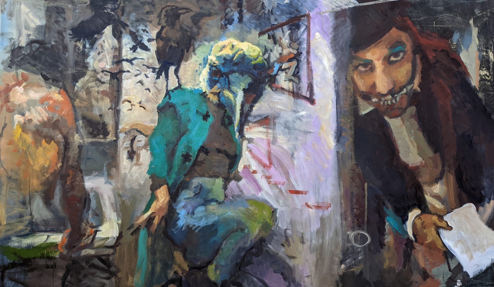 Murder Of Crows, Oil on linen, 48×30 in, 2021, by Soraya Hutchinson