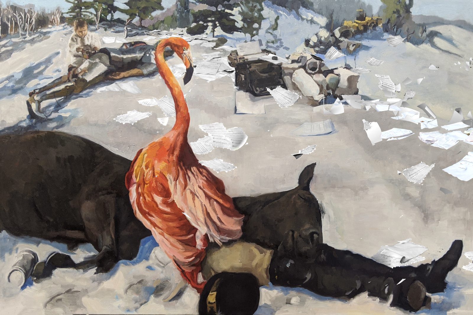 The Brave Writer, Oil on linen with digital papers, 72×48 in, 2021, by Soraya Hutchinson