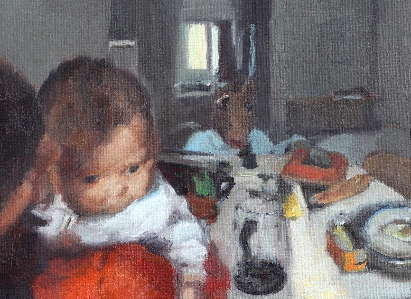 Typeset The Table, Oil on linen, 8×6 in, 2021, by Soraya Hutchinson