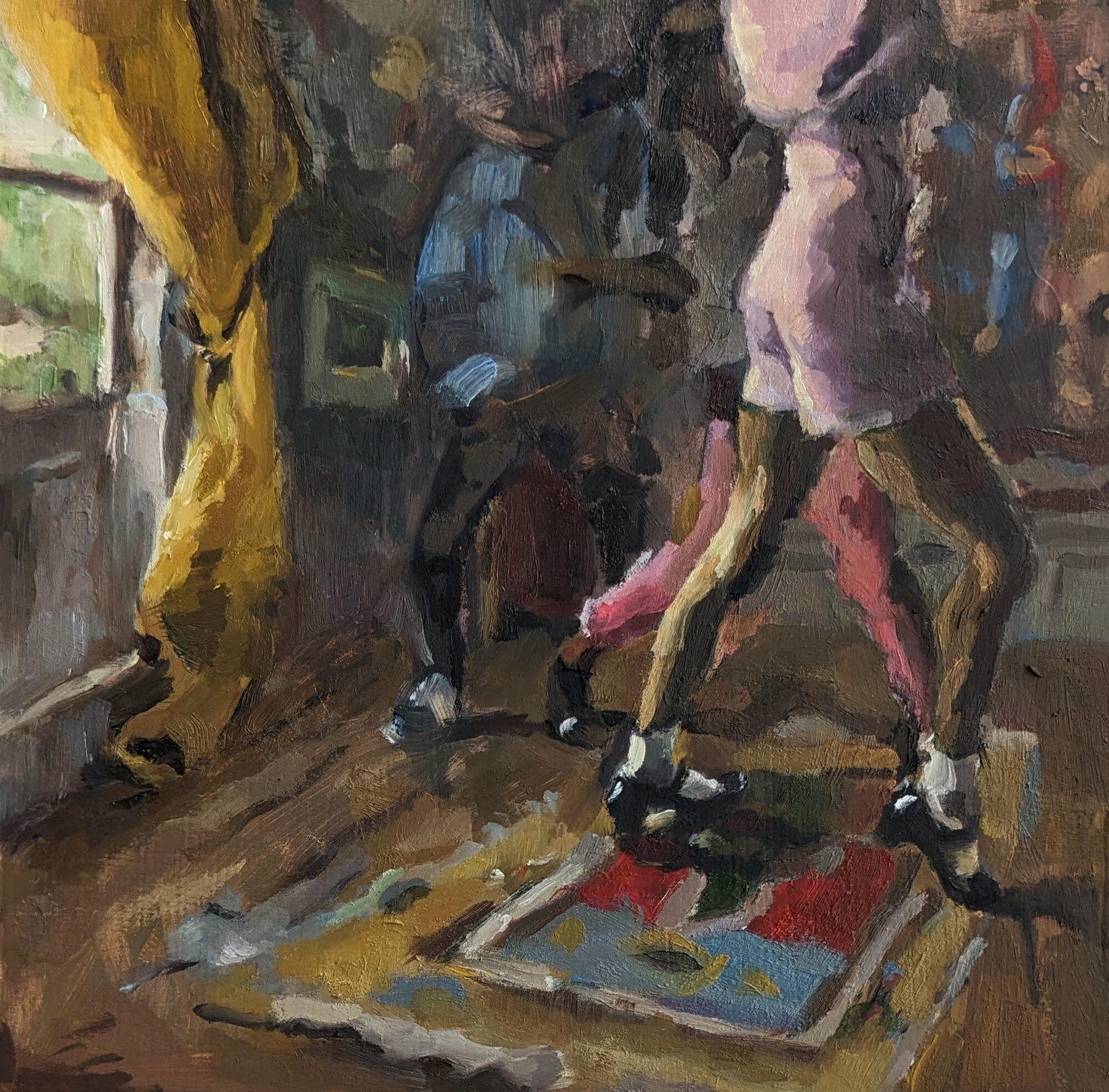 Dancing Shoes, Oil on panel, 8×8 in, 2023, by Soraya Hutchinson